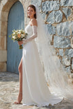 Robe de mariée longue en chiffon sans bretelles en ivoire avec fente