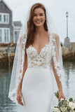 Robe de mariée en satin appliqué sirène ivoire avec traîne de cour