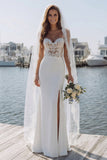 Robe de mariée longue en satin appliqué sirène ivoire avec fente