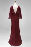 Robe de mère de la mariée en dentelle en bordeaux à fourreau