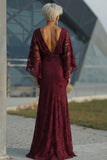 Robe de mère de la mariée en dentelle en bordeaux à fourreau