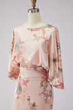 Robe de mère de la mariée à motifs de rose poussiéreuse à motifs de fleurs, satin et manches évasées