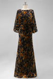 Robe de mère de la mariée à motifs marron à fourreau et manches évasées