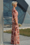 Robe de mère de la mariée à manches évasées en rose fleurie en V à col en V