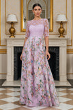 Robe de mère de la mariée longue à manches florales Lilas A avec broderies