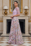 Robe de mère de la mariée longue à manches florales Lilas A avec broderies