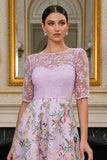 Robe de mère de la mariée longue à manches florales Lilas A avec broderies