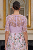 Robe de mère de la mariée longue à manches florales Lilas A avec broderies
