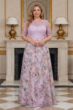 Lilas Fleural Une robe de mère de la mariée brodée grande taille avec demi-manches