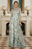 Robe pour mère de la mariée verte ligne A brodée manches 3/4