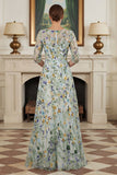 Robe pour mère de la mariée verte ligne A brodée manches 3/4