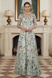 Robe pour mère de la mariée verte ligne A brodée manches 3/4