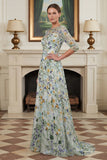 Robe pour mère de la mariée verte ligne A brodée manches 3/4
