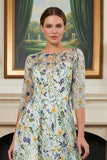 Robe pour mère de la mariée verte ligne A brodée manches 3/4