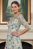Robe pour mère de la mariée verte ligne A brodée manches 3/4