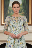 Robe pour mère de la mariée verte ligne A brodée manches 3/4