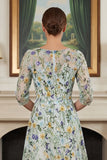 Robe pour mère de la mariée verte ligne A brodée manches 3/4