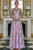Robe pour mère de la mariée verte ligne A brodée manches 3/4