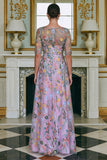 Robe pour mère de la mariée verte ligne A brodée manches 3/4