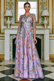 Robe pour mère de la mariée verte ligne A brodée manches 3/4