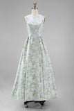 Blanche Bleue Fleur Une robe Midi à col rond avec poches