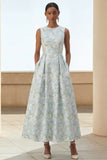 Blanche Bleue Fleur Une robe Midi à col rond avec poches