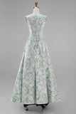 Blanche Bleue Fleur Une robe Midi à col rond avec poches