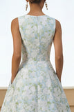 Blanche Bleue Fleur Une robe Midi à col rond avec poches