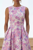 Robe midi à col rond imprimée en fleurs de lilas avec poches