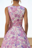 Robe midi à col rond imprimée en fleurs de lilas avec poches