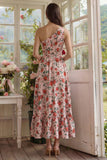 Robe Midi à ligne imprimée à fleur rouge rose rouge