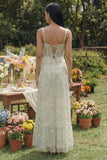 Robe d'invitée de mariage midi verte ligne A bustier tulle appliqué avec fente