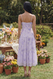 Fines bretelles à motifs lilas : une robe Midi Line avec volants