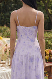 Fines bretelles à motifs lilas : une robe Midi Line avec volants