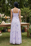 Robe Midi à encolure carrée imprimée lilas avec fente