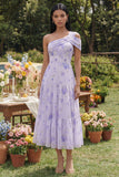 Robe Midi à une épaule imprimée A avec volants
