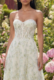 Corset appliqué vert clair Tulle bustier A Line Midi