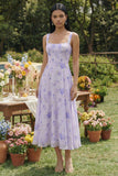 Robe midi en chiffon à motif lilas