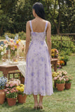 Robe midi en chiffon à motif lilas