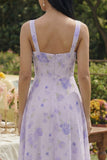 Robe midi en chiffon à motif lilas