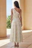 Robe Midi à une épaule appliquée vert clair A Line