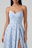 Robe Midi bleue Jacquard sans bretelles à fête