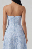 Robe Midi bleue Jacquard sans bretelles à fête