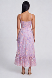 Fleurs de lilas appliquées à bretelles fines Une robe midi en ligne avec fente