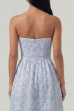 Corset Jacquard bleu sans bretelles robe Midi A Line avec volants