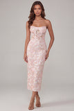 Robe Midi à anneau sans anneau corset fleur rose appliquée
