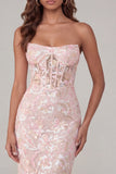 Robe Midi à anneau sans anneau corset fleur rose appliquée