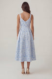 Robe Midi Jacquard bleue à col en V et ligne A