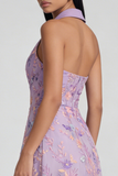 Robe midi sans manches à encolure en V appliquée à fleur lilas A Line avec fente