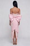 Robe midi rose scintillante, sans bretelles appliquée, avec nœud papillon